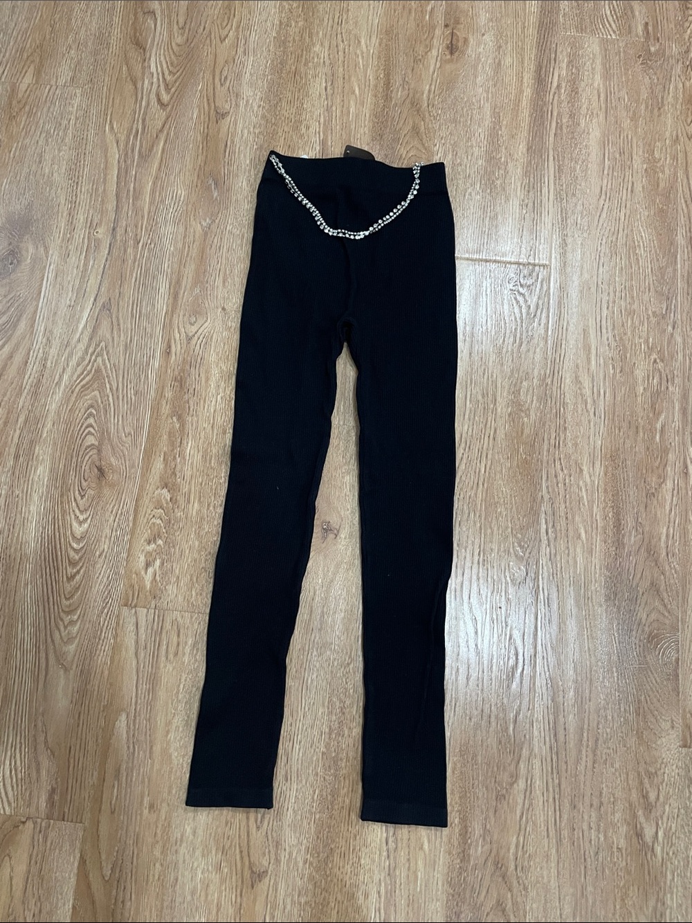Women’s Black Rhinestone Trim Leggings